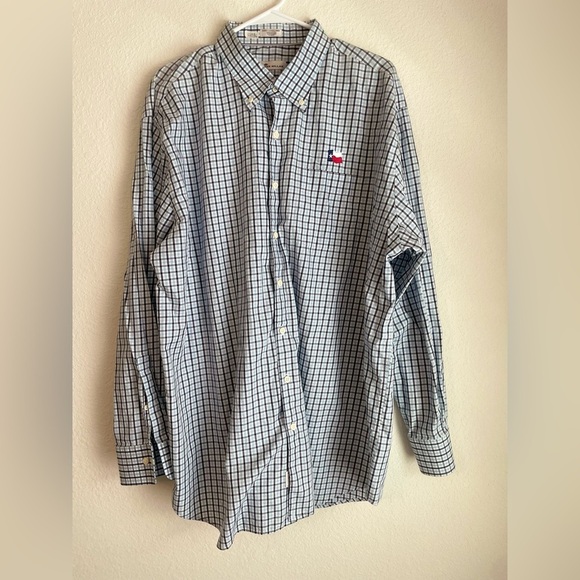 Peter Millar Blue, black and White Check Dress Shirt with Texas logo size XXL - Picture 3 of 5
